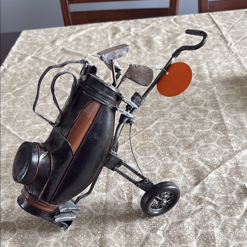 Metal Golf Bag Tabletop Décor in Black and Brown